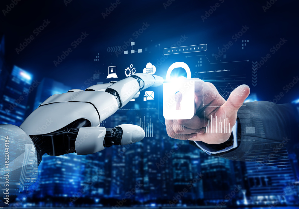 Fototapeta premium AI-powered lock system showing advanced cybersecurity, identity verification, and data protection analytics for secure digital environments Vouch