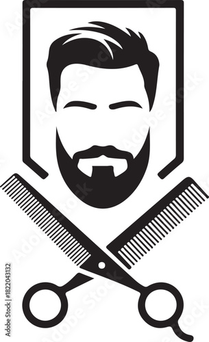 Barber Logo With Scissors Comb And Man Silhouette shop