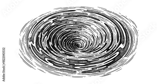 Hand drawn swirling abstract pattern in black and white