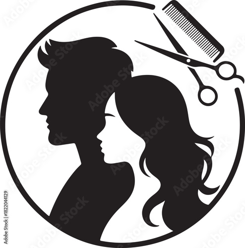 Hair Stylist Logo with Man and Woman Silhouettes profile