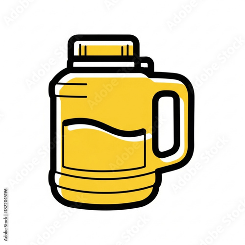 Illustration of a yellow liquid detergent container with a handle and a black outline design style silhouette