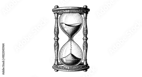 Intricately detailed vintage hourglass with flowing sand