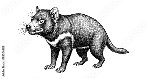 Hand drawn tasmanian devil art with detailed linework on white background
