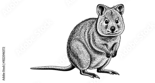 Detailed black and white quokka sketch: adorable marsupial art