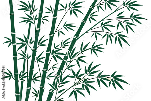 Stylized illustration of dark green bamboo stalks and leaves with a dense arrangement