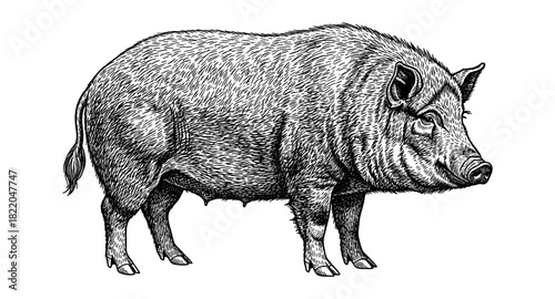 Detailed wild boar in vintage engraving style