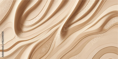 Brown wood texture background with soft, flowing golden silk pattern illustration