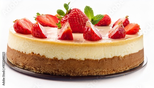 cheesecake with strawberries isolated on white background