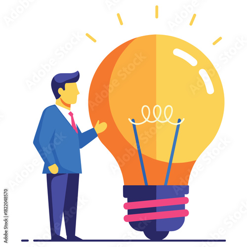 Businessman with giant light bulb illustrating innovative thinking concept