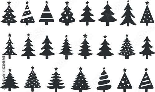 Tree Silhouette Collection - Festive Vector Set for Holiday Decoration - Traditional, Modern, and Minimal Pine Fir Design Elements.
