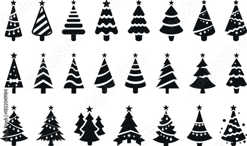 Christmas Tree Icon Set – Festive Holiday Symbols and Decorative Evergreen Vector Collection