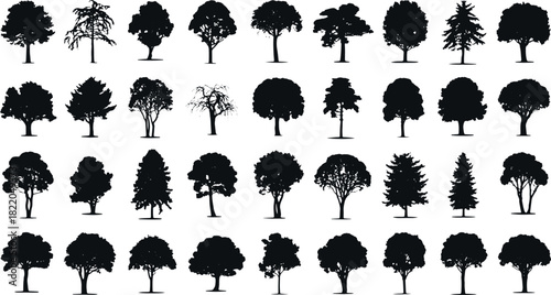 Collection of diverse tree silhouettes