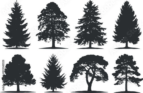 Collection of various tree silhouettes