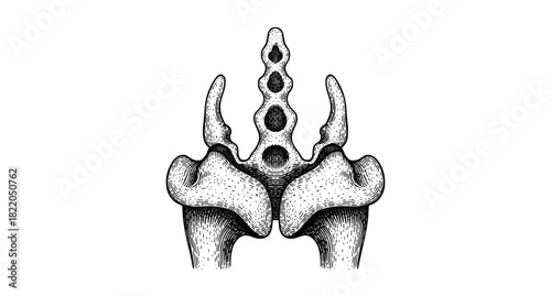 Detailed engraved sacrum anatomy design in black and white style
