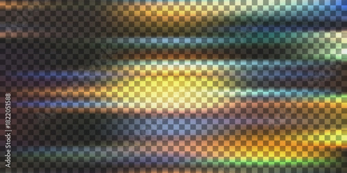 Abstract background of colored light streaks and bokeh effects on a transparent checkered background
