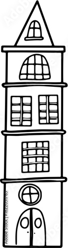 Illustration vectorielle joyeuse et stylisée d'une maison en pain d'épices ou d'un chalet décoré pour Noël. Le design simple et de style doodle est idéal pour les cartes de vœux, les étiquettes cadeau