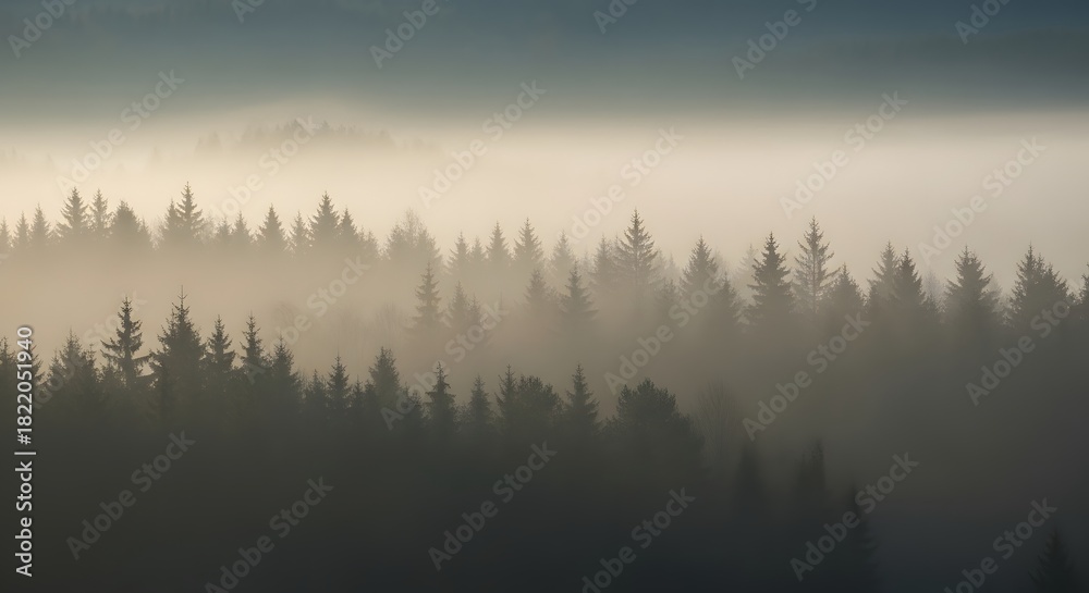 Naklejka premium Misty Minimal Forest at Sunrise