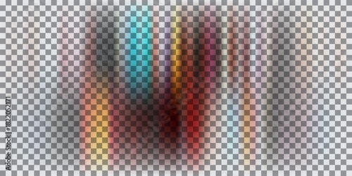 Abstract background with vertical light leaks in various colors, including blue, red, yellow, and purple, set against a transparent checkerboard pattern