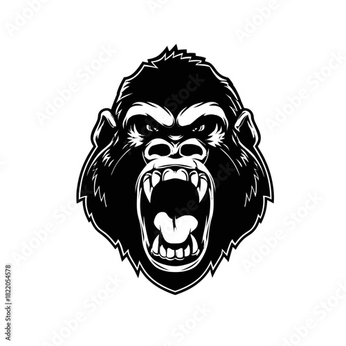 Graphic illustration of a fierce gorilla head showing teeth isolated