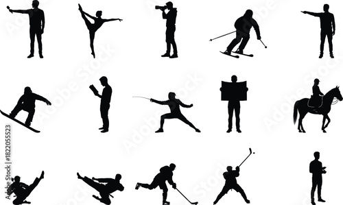 Diverse silhouettes of people in various activities and sports
