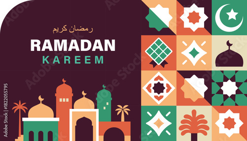 Happy EID AL FITR vector illustration in flat geometric style design for poster, greeting card, banner and cover.


