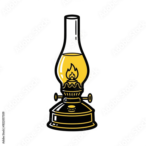 Vintage kerosene lamp with flame isolated on white background