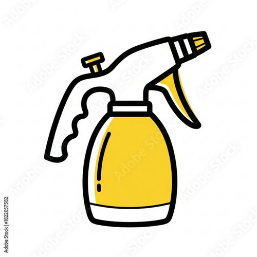 Yellow spray bottle with black outline isolated on white background