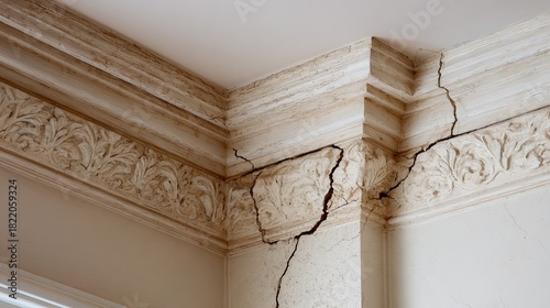 Cracked plaster wall needing repair shows building damage, possible structural issues, and home maintenance problems, ideal for insurance or construction