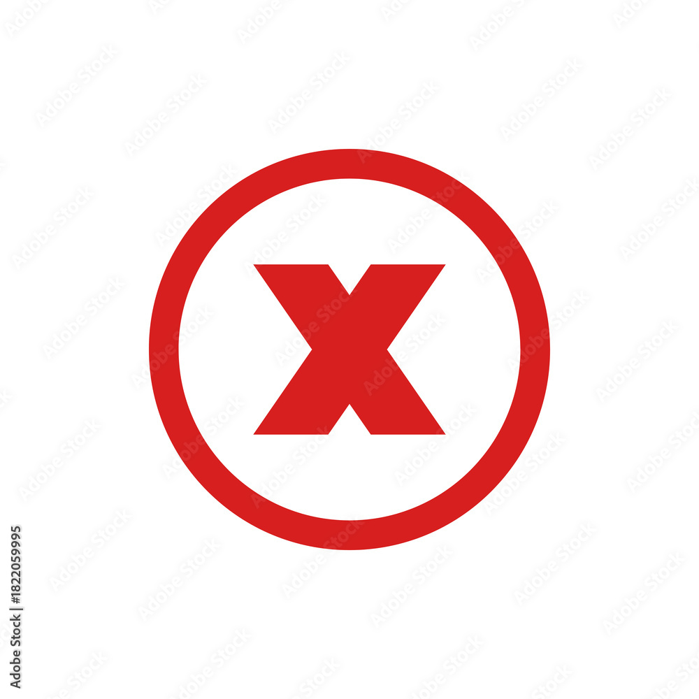 Obraz premium Red x mark inside a red circle isolated on transparent background