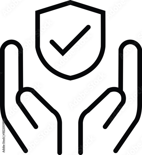 Hand Shield Assurance: An emblem of security and trust, as open hands cradle a shield marked with a definitive check mark, symbolizing protection and confidence.