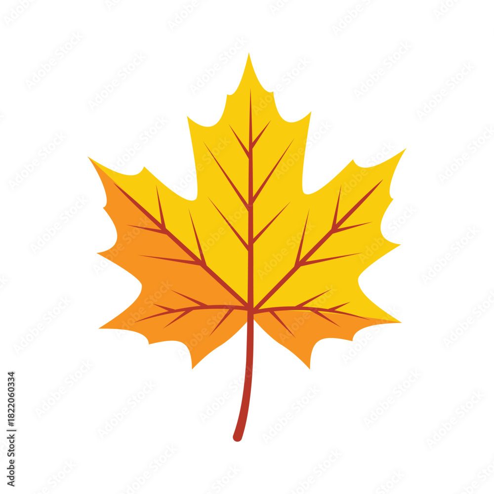 Obraz premium Yellow Maple Leaf Vector Illustration, Autumn Maple Tree Leaf Design, Fall Maple Leaf Botanical Graphic