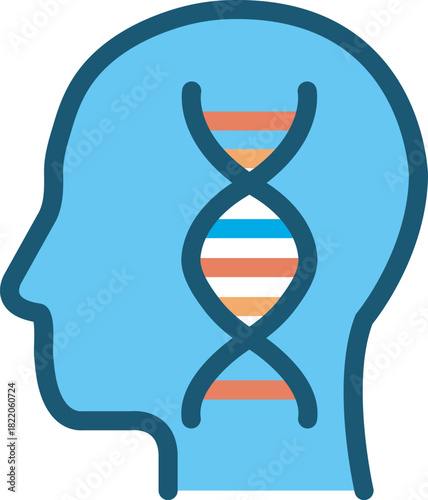An icon of a human head silhouette containing a DNA helix to show genetic influence.