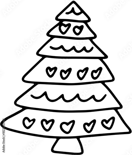 Illustration vectorielle minimaliste d'un sapin de Noël,  courts. Un style de dessin au trait (line art). Idéale pour les cartes de vœux modernes, les étiquettes cadeaux, les motifs et les projet