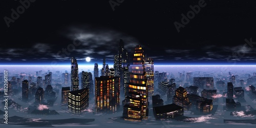 HDRI, HDRI, environment map , Round panorama, spherical panorama, equidistant projection, 360 high resolution panorama , Spherical panorama., Night city,, Cityscape, Environment map