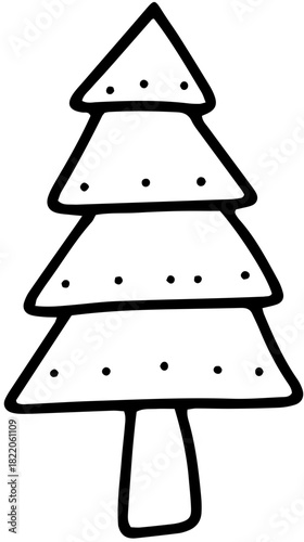 Illustration vectorielle minimaliste d'un sapin de Noël, réalisée avec un style de dessin au trait (line art). Idéale pour les cartes de vœux modernes, les étiquettes cadeaux, les motifs 