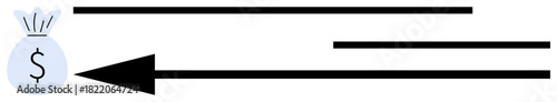 Monetary movement. A directional arrow and money bag monetary movement and financial processes. Monetary flow is key for budgeting and resource management. Perfect for finance, banking, accounting