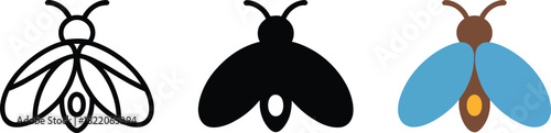 Firefly bug line icon solid glyph flat design illustration for glowing insect symbol