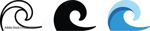 Minimalistic curl ocean wave icon outline and flat design vector illustration isolated