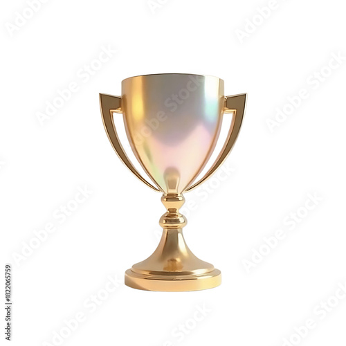 Victory Trophies, 3D Render of Golden and Iridescent Glass Award Cups.