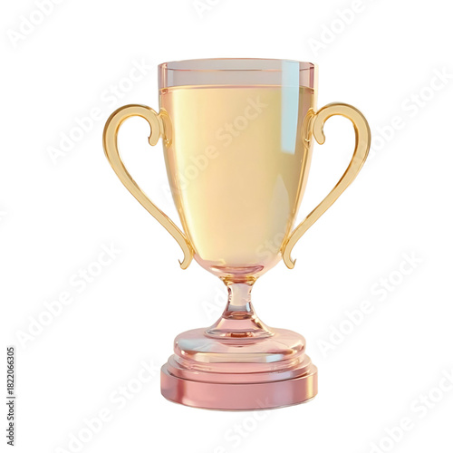 Victory Trophies, 3D Render of Golden and Iridescent Glass Award Cups.