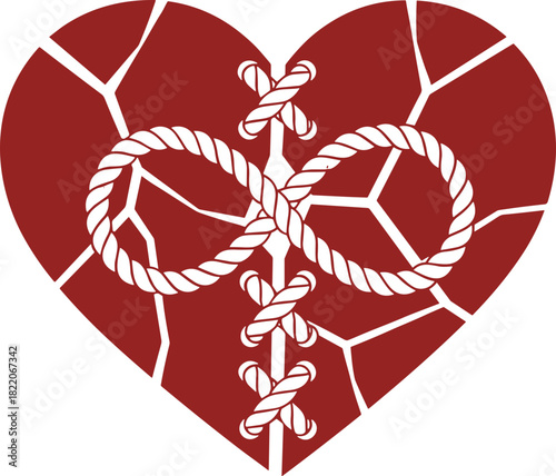 Symbolic red heart with infinity knot representing lasting love  