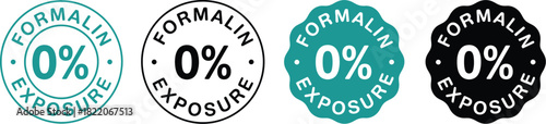 Formalin 0% Exposure Free Stamp Icon Set Showing Zero Percent Chemical Content, Representing Health, Safety, and Eco-Friendly Manufacturing Standards