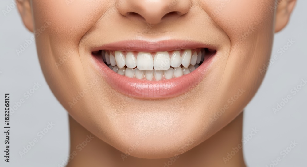 Obraz premium Close-up of a smiling young caucasian female showing healthy teeth