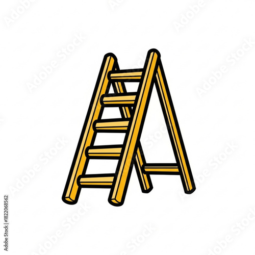 Yellow wooden stepladder isolated on white background