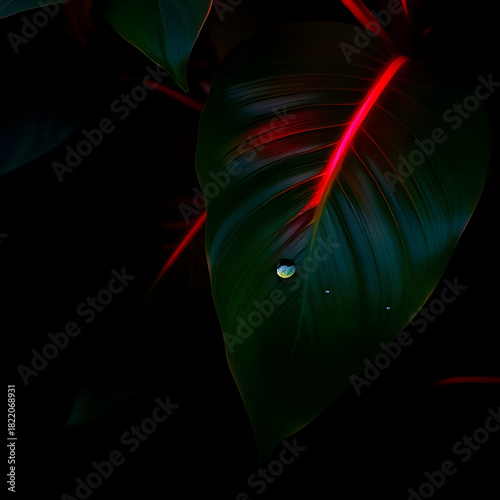 Neon Rim‑Lit Tropical Leaves on Dark, Glowing Botanical Background