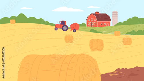 Rural farmland background. Summer countryside outdoor scene