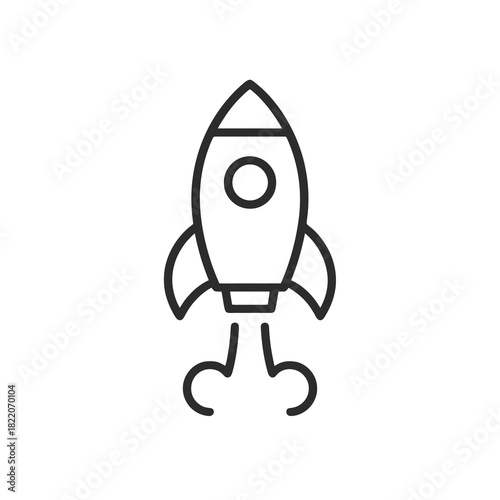 Fine line project launch icon symbolizing startup execution and fast implementation, ideal for innovation visuals, strategy decks and business initiation content