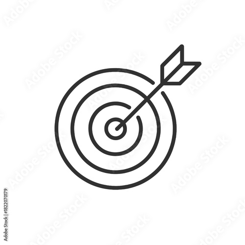 Fine line goal execution icon symbolizing focus and accuracy in achieving objectives, ideal for business planning, productivity tools and strategic development visuals