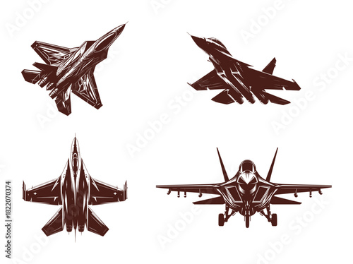vector set of a fighter aircraft silhouette icon (artwork 2)