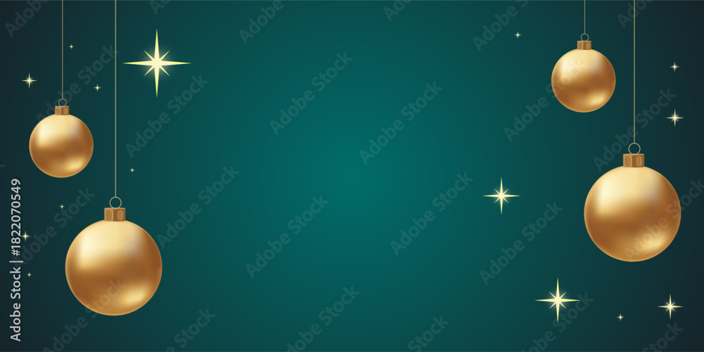 Elegant Christmas Background with Golden Baubles and Shining Stars on ...